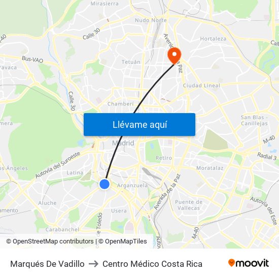 Marqués De Vadillo to Centro Médico Costa Rica map