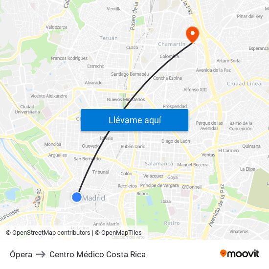 Ópera to Centro Médico Costa Rica map