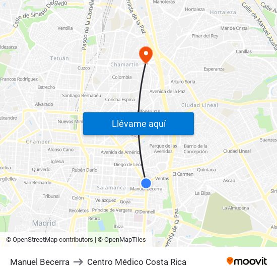 Manuel Becerra to Centro Médico Costa Rica map