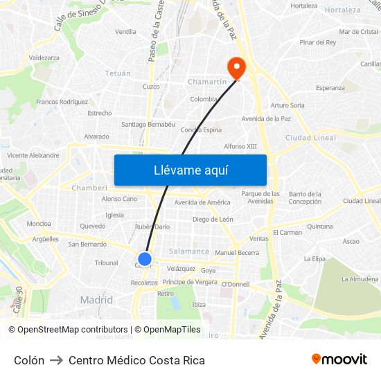 Colón to Centro Médico Costa Rica map