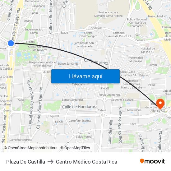 Plaza De Castilla to Centro Médico Costa Rica map