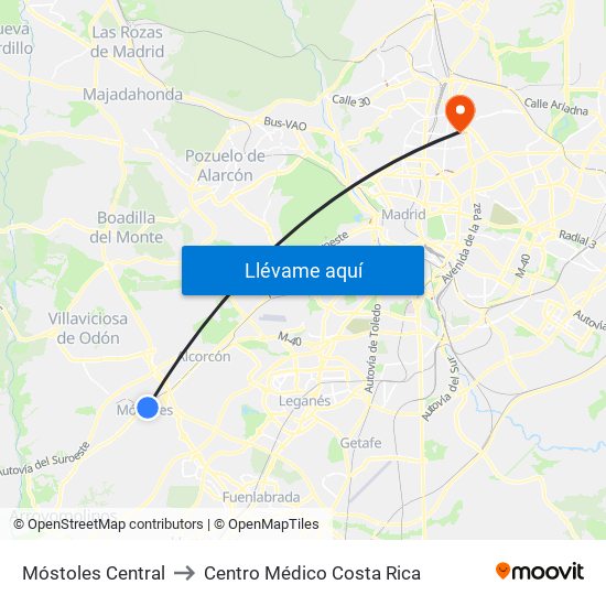 Móstoles Central to Centro Médico Costa Rica map