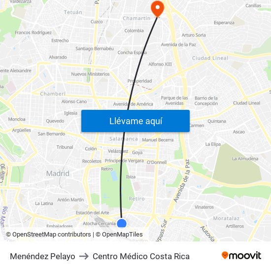 Menéndez Pelayo to Centro Médico Costa Rica map