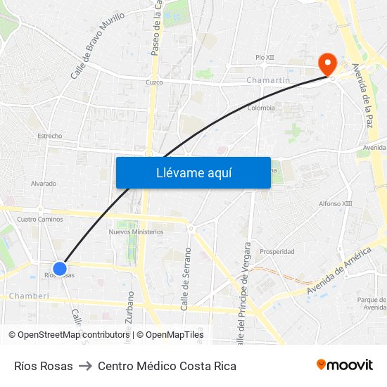 Ríos Rosas to Centro Médico Costa Rica map