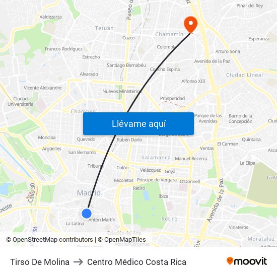 Tirso De Molina to Centro Médico Costa Rica map
