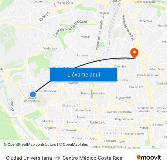 Ciudad Universitaria to Centro Médico Costa Rica map