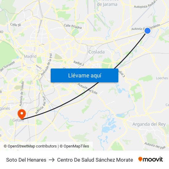 Soto Del Henares to Centro De Salud Sánchez Morate map