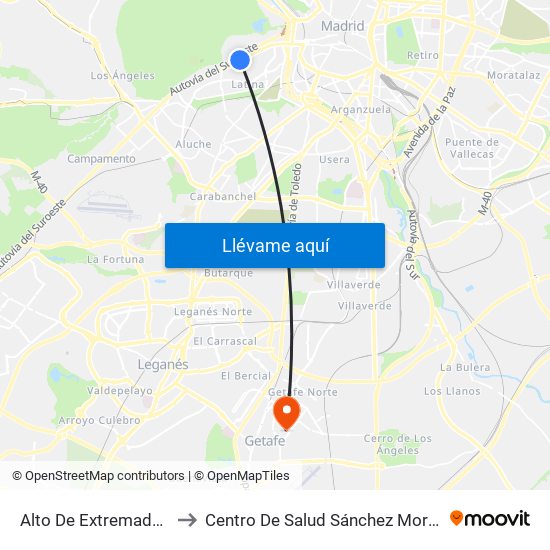 Alto De Extremadura to Centro De Salud Sánchez Morate map