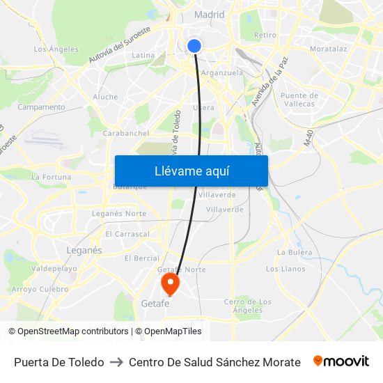 Puerta De Toledo to Centro De Salud Sánchez Morate map