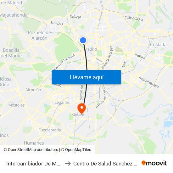 Intercambiador De Moncloa to Centro De Salud Sánchez Morate map