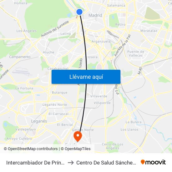 Intercambiador De Príncipe Pío to Centro De Salud Sánchez Morate map