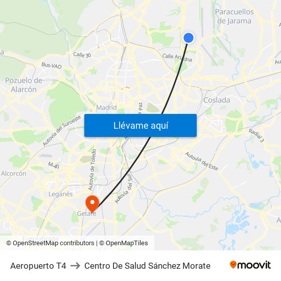 Aeropuerto T4 to Centro De Salud Sánchez Morate map