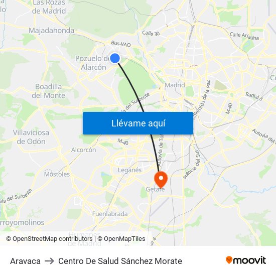 Aravaca to Centro De Salud Sánchez Morate map