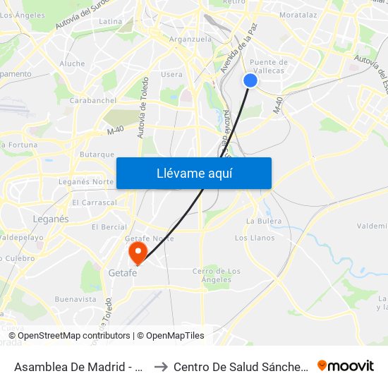 Asamblea De Madrid - Entrevías to Centro De Salud Sánchez Morate map