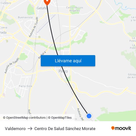 Valdemoro to Centro De Salud Sánchez Morate map