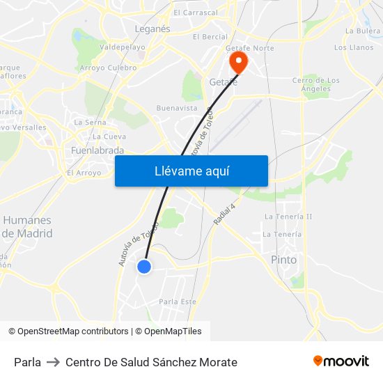 Parla to Centro De Salud Sánchez Morate map
