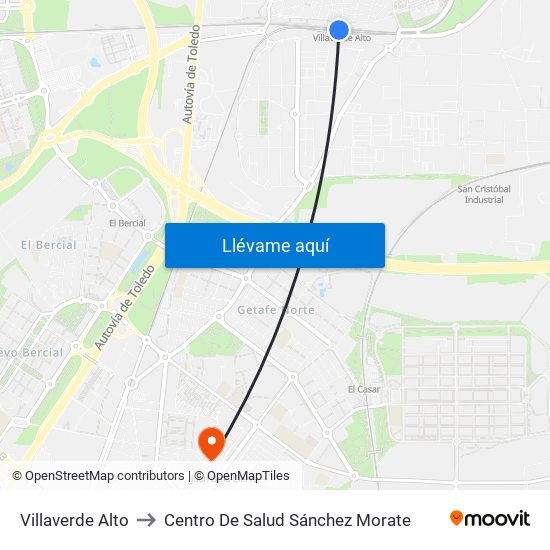 Villaverde Alto to Centro De Salud Sánchez Morate map