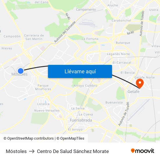 Móstoles to Centro De Salud Sánchez Morate map