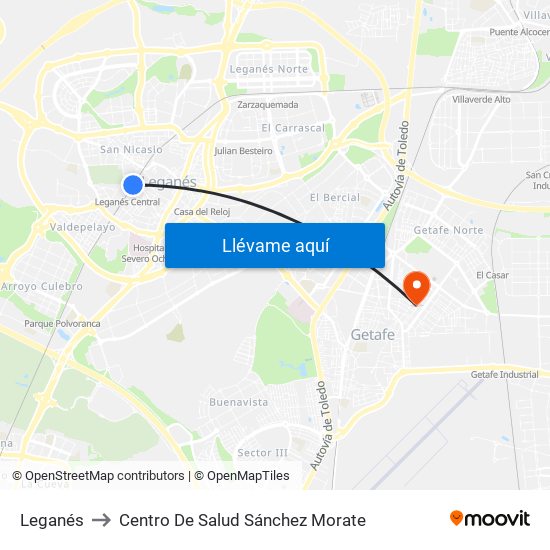 Leganés to Centro De Salud Sánchez Morate map