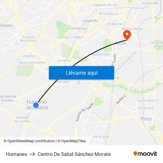 Humanes to Centro De Salud Sánchez Morate map