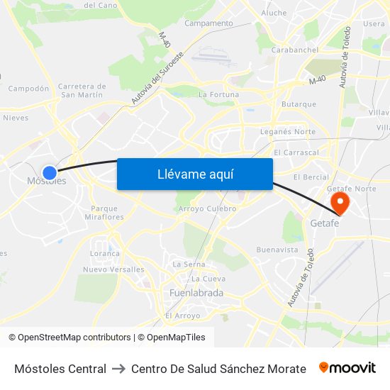 Móstoles Central to Centro De Salud Sánchez Morate map