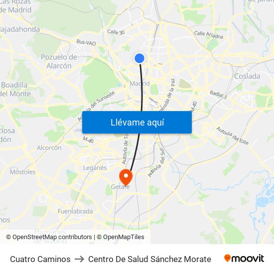 Cuatro Caminos to Centro De Salud Sánchez Morate map