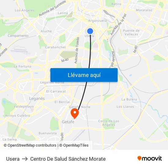 Usera to Centro De Salud Sánchez Morate map