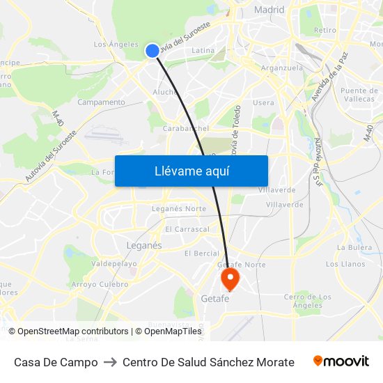 Casa De Campo to Centro De Salud Sánchez Morate map
