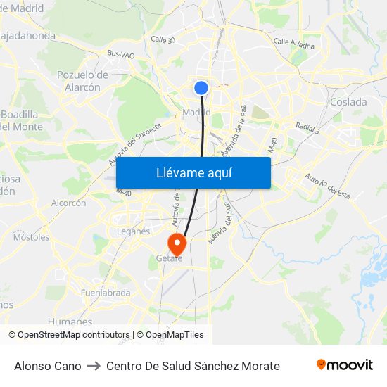 Alonso Cano to Centro De Salud Sánchez Morate map