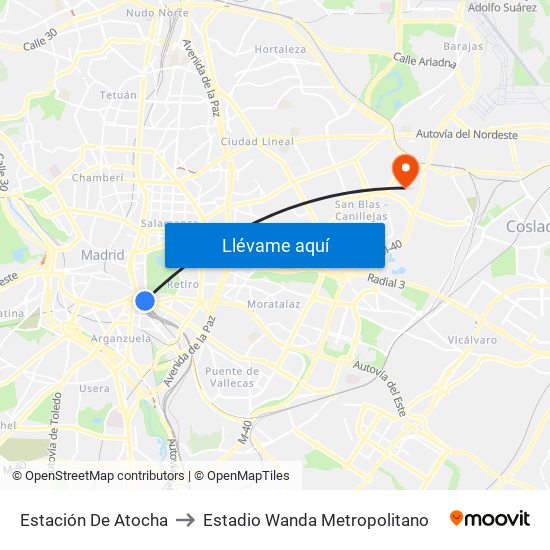 Estación De Atocha to Estadio Wanda Metropolitano map