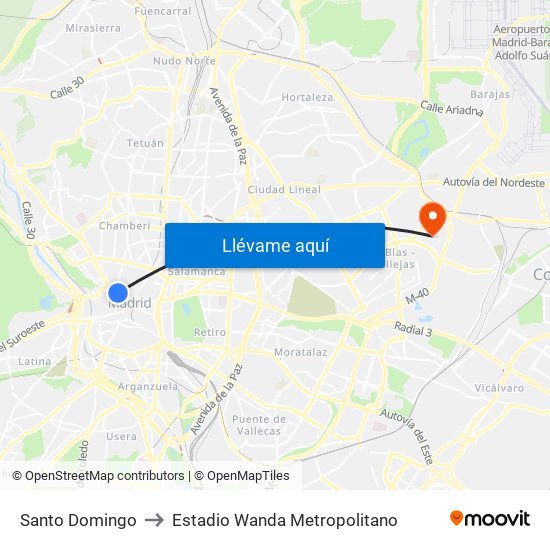 Santo Domingo to Estadio Wanda Metropolitano map