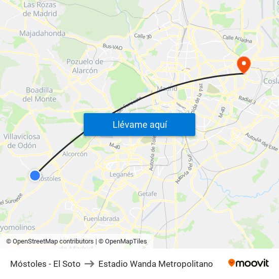 Móstoles - El Soto to Estadio Wanda Metropolitano map