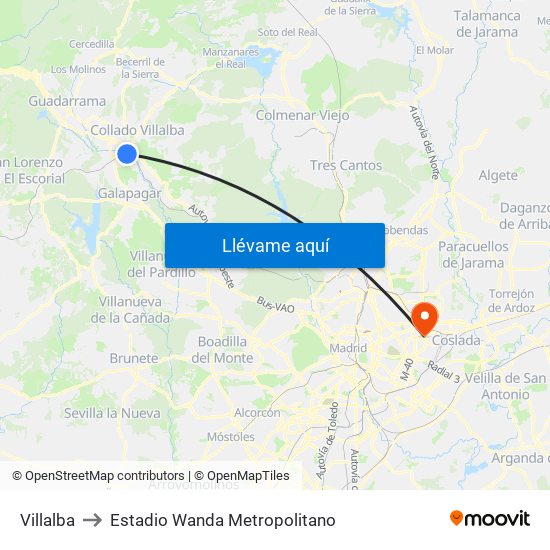 Villalba to Estadio Wanda Metropolitano map