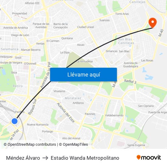 Méndez Álvaro to Estadio Wanda Metropolitano map