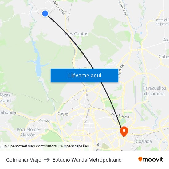Colmenar Viejo to Estadio Wanda Metropolitano map