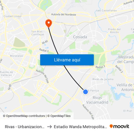 Rivas - Urbanizaciones to Estadio Wanda Metropolitano map