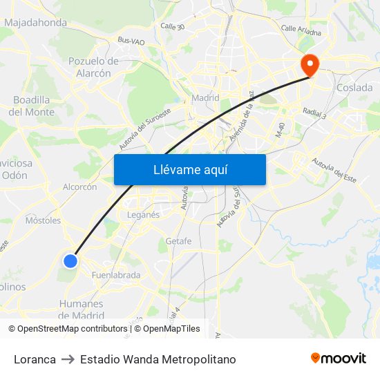 Loranca to Estadio Wanda Metropolitano map