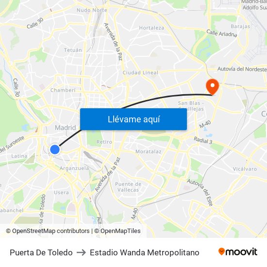 Puerta De Toledo to Estadio Wanda Metropolitano map