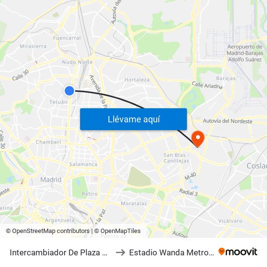 Intercambiador De Plaza De Castilla to Estadio Wanda Metropolitano map