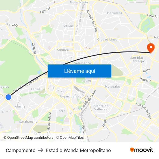 Campamento to Estadio Wanda Metropolitano map