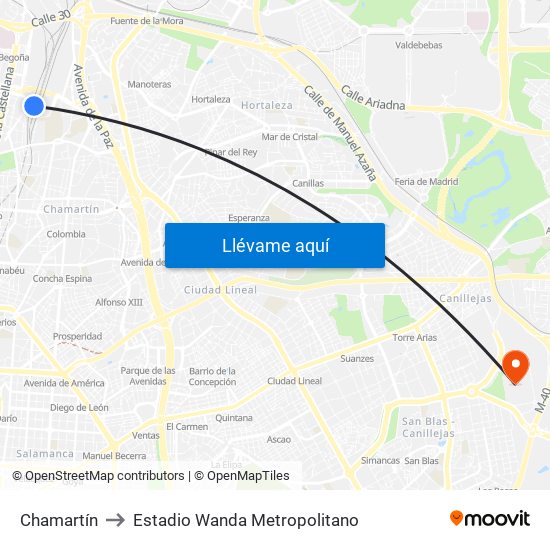 Chamartín to Estadio Wanda Metropolitano map