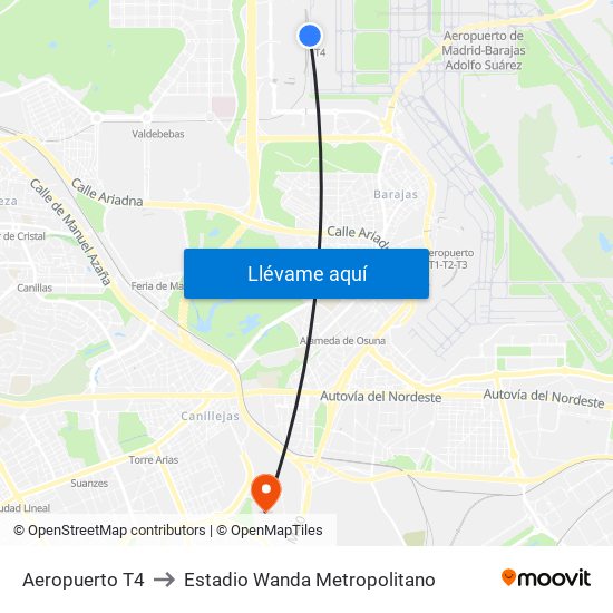 Aeropuerto T4 to Estadio Wanda Metropolitano map