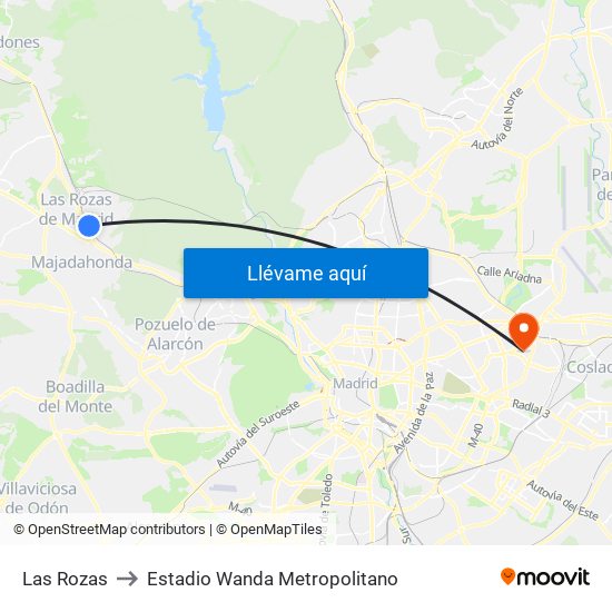 Las Rozas to Estadio Wanda Metropolitano map