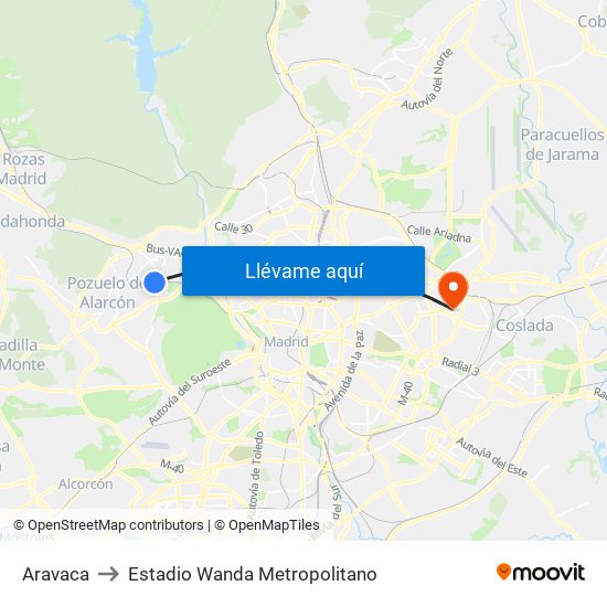 Aravaca to Estadio Wanda Metropolitano map
