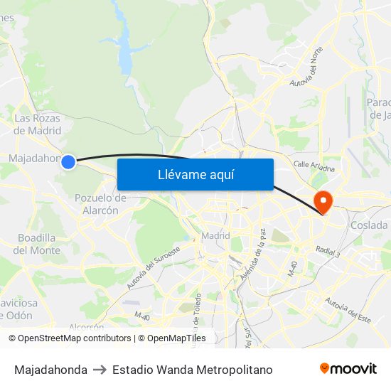Majadahonda to Estadio Wanda Metropolitano map