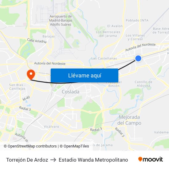 Torrejón De Ardoz to Estadio Wanda Metropolitano map