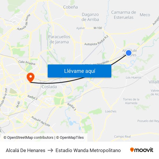 Alcalá De Henares to Estadio Wanda Metropolitano map