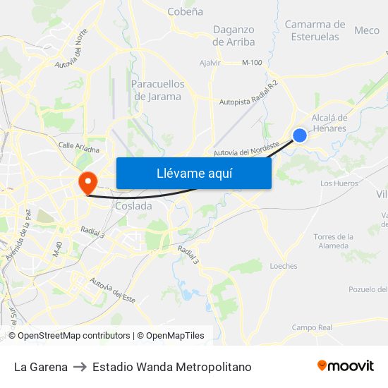 La Garena to Estadio Wanda Metropolitano map