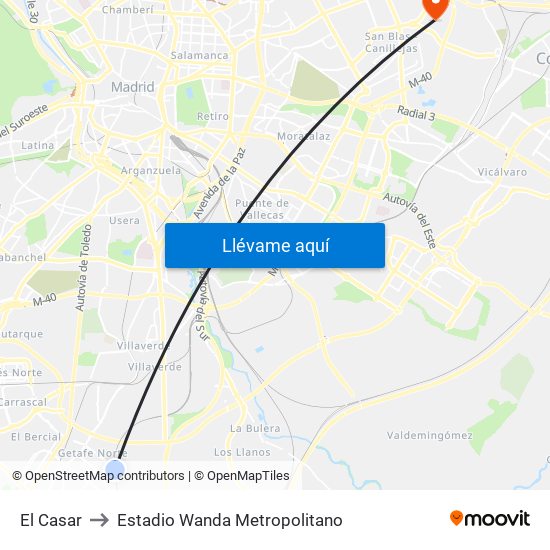 El Casar to Estadio Wanda Metropolitano map