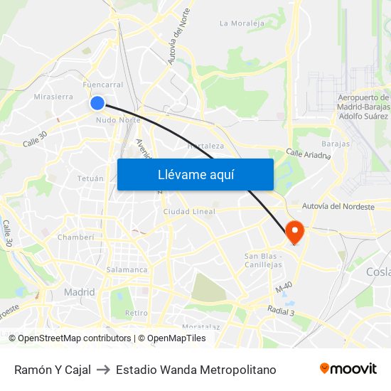 Ramón Y Cajal to Estadio Wanda Metropolitano map